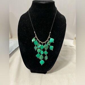Elegant Faux Turquoise Green 7 row adjustable links black cord Necklace